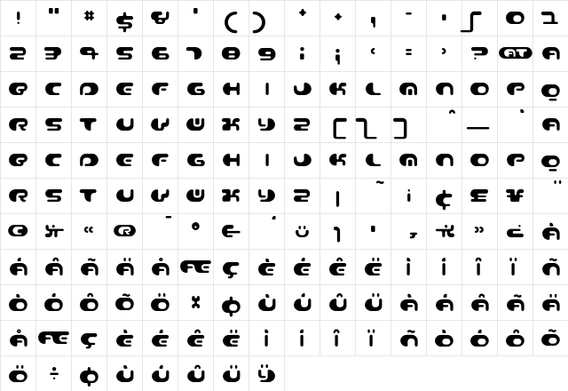 Contour Regular  glyph index