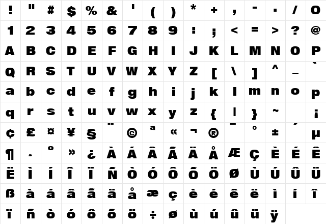Heavenetica9P UBlkSH  glyph index