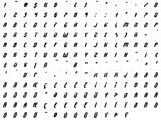 Fedyral II Extra-Expanded Italic Extra-Expanded Italic  glyph index