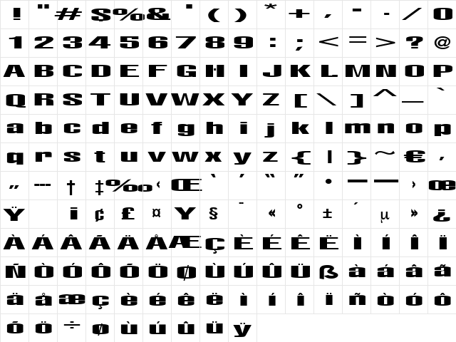 Euratom Regular  glyph index