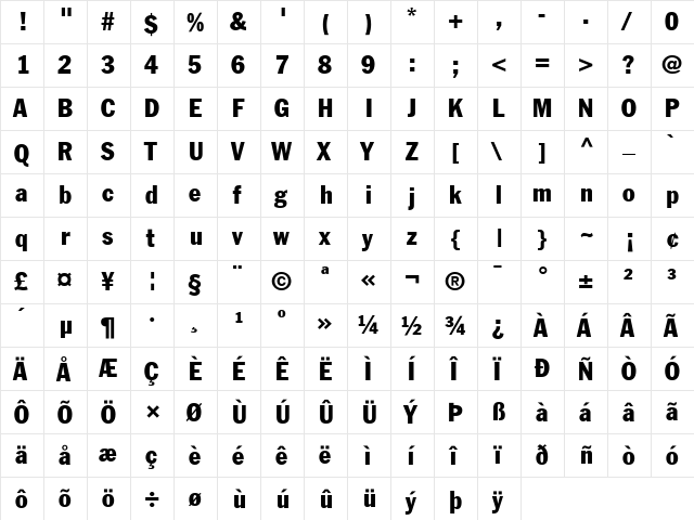 FrancoisCondensed   glyph index