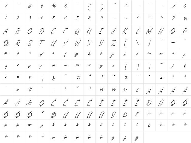 Cardias Regular  glyph index