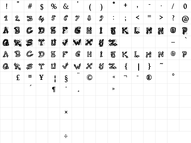 Raslani Undaground Bold  glyph index