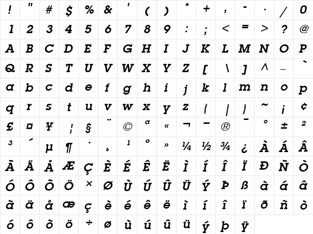 ITCLubalinGraph-Demi DemiItalic  glyph index