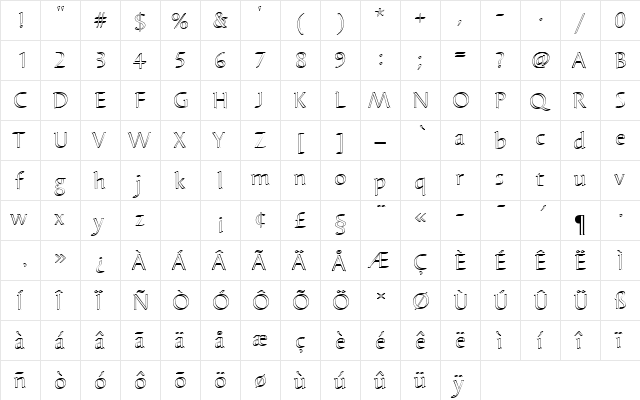 BarbedorTRegOu1 Regular  glyph index
