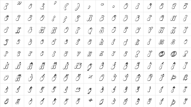 FZ JAZZY 14 3D ITALIC Normal  glyph index
