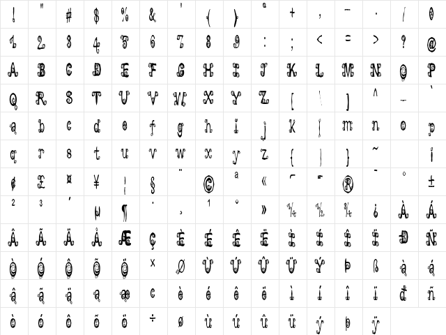 Lyarith Regular  glyph index