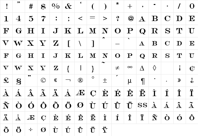 SalingerSmc Regular  glyph index