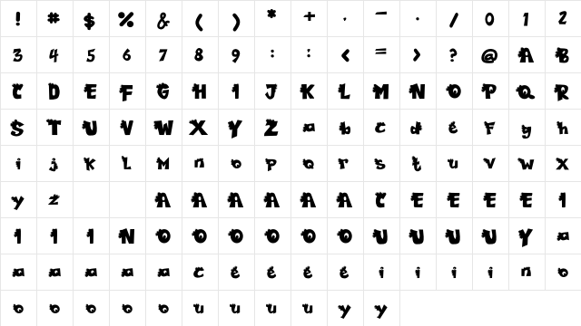 Funny Font Regular  glyph index