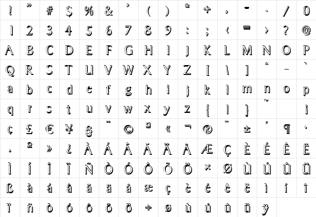 BruceBeckerShadow-Light Regular  glyph index