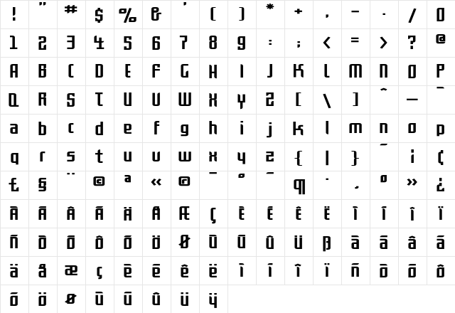 FFRosetta-Bold Regular  glyph index