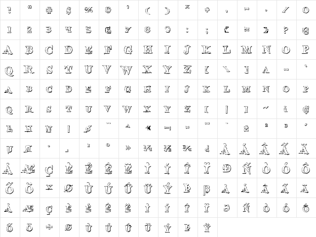 Blood Crow Shadow Regular  glyph index