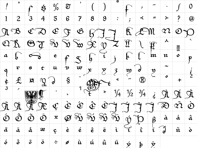 EtBoemieRex Regular  glyph index