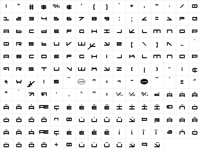 Oramac Condensed Condensed  glyph index