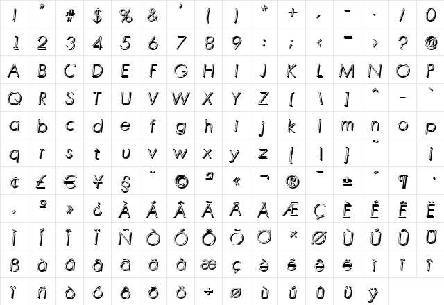 IvanBeckerShadow-Xlight Italic  glyph index