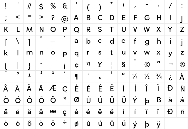 Rozanova HUM - Demo Semi Bold  glyph index