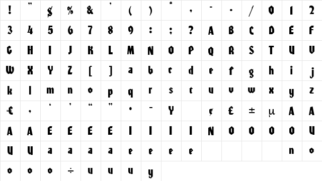 Warszawa Regular  glyph index