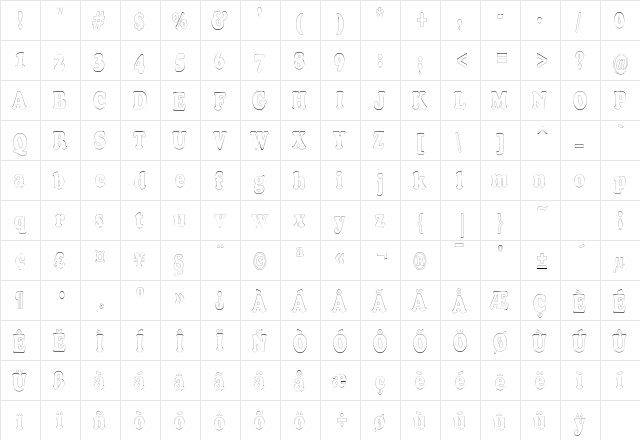 CopperfieldOutlineCondensed Regular  glyph index