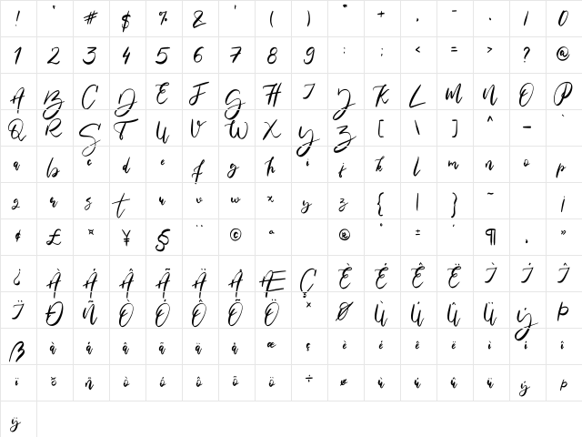 Maria Rose Regular Regular  glyph index