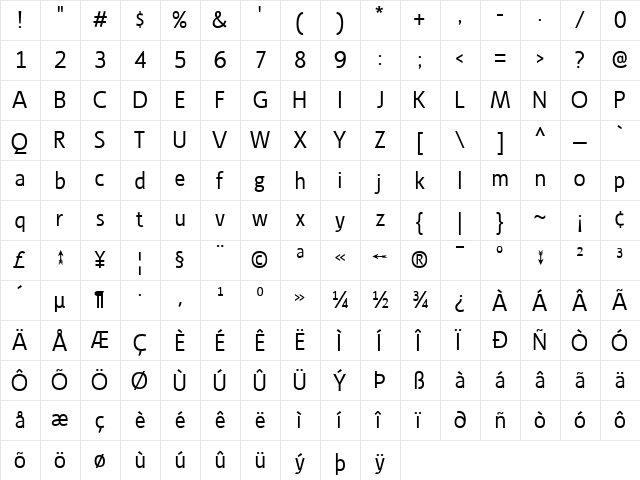 Ligurino Regular  glyph index