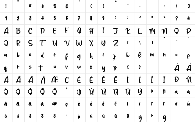 Pastel Colors Regular  glyph index
