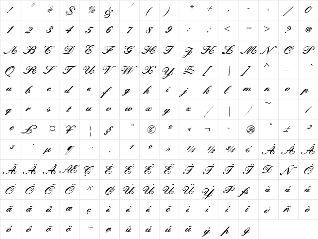 KunstlerschreibschJoiDBol Regular  glyph index