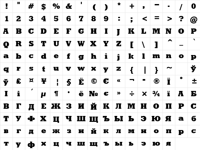 RodeoExtraBold Normal  glyph index