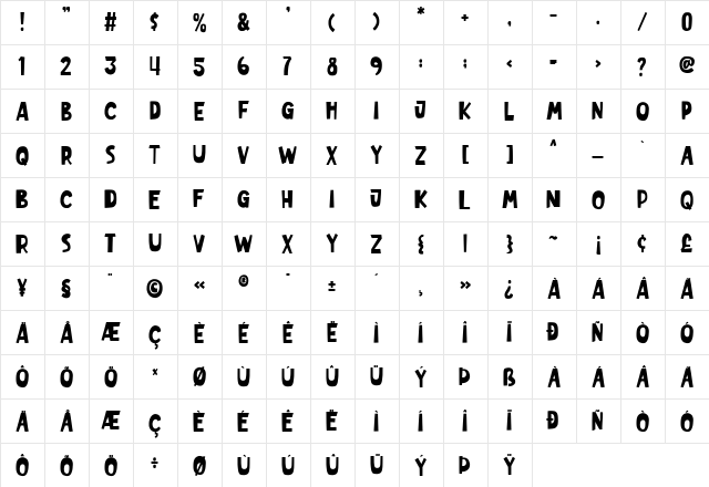 Blacks Roobin Regular  glyph index