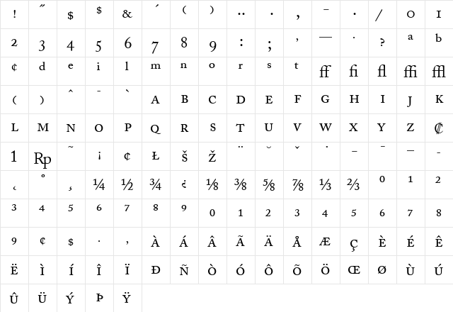 ACaslonExp Regular Regular  glyph index