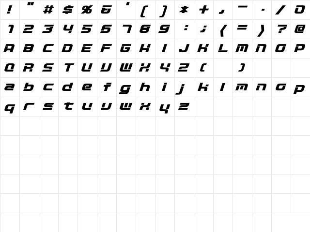 D3 Circuitism Oblique Regular  glyph index