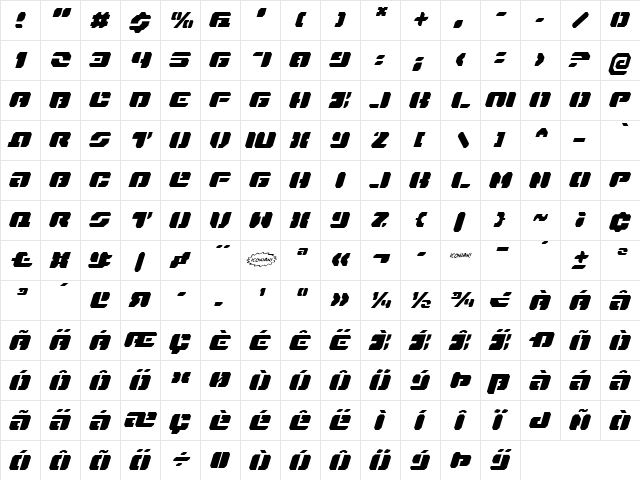 Dan Stargate Italic Italic  glyph index