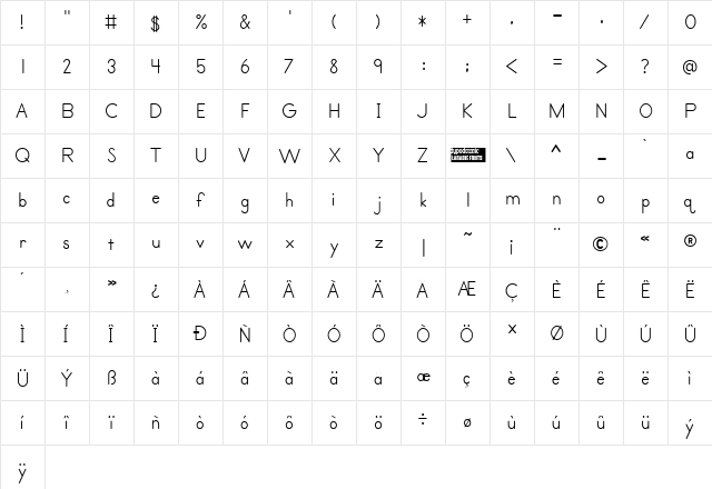 Primer Print Regular  glyph index