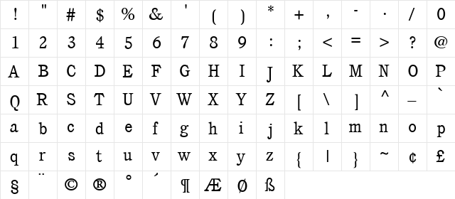 Condottiere Regular  glyph index