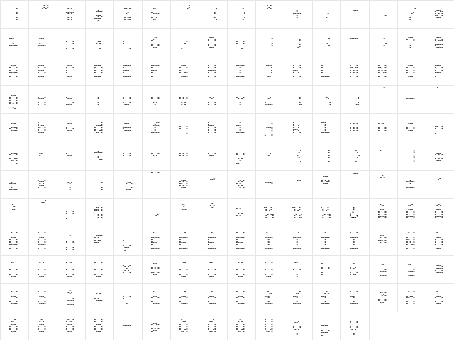 BPdotsMinus Regular  glyph index