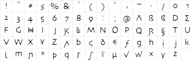 DesertCryptLight Regular  glyph index
