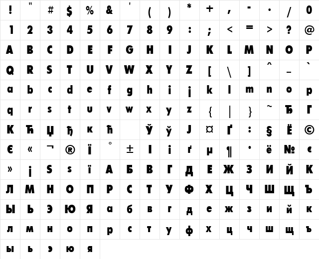 FuturisXCondC Bold  glyph index