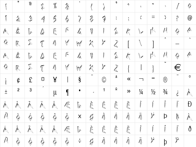 BeeswaxT Normal  glyph index