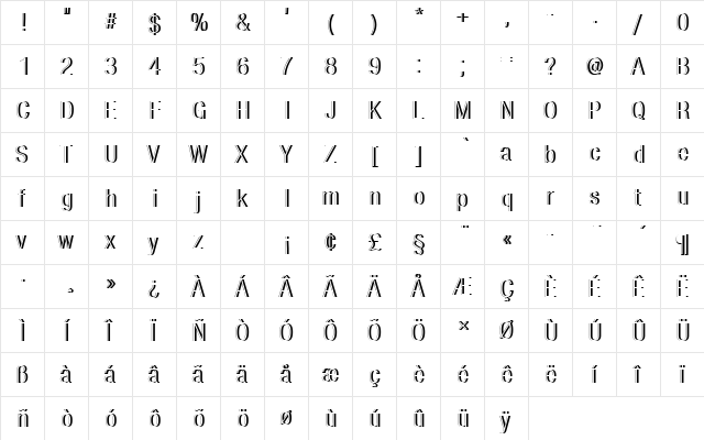NimbusSanDLigConRe1 Regular  glyph index