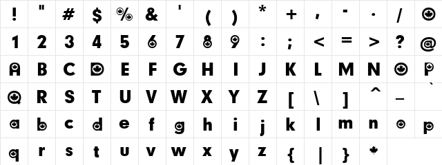 Covered Canada Regular  glyph index