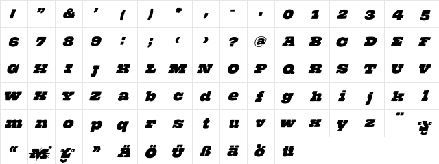 TheHammerSlabserif Medium Italic  glyph index