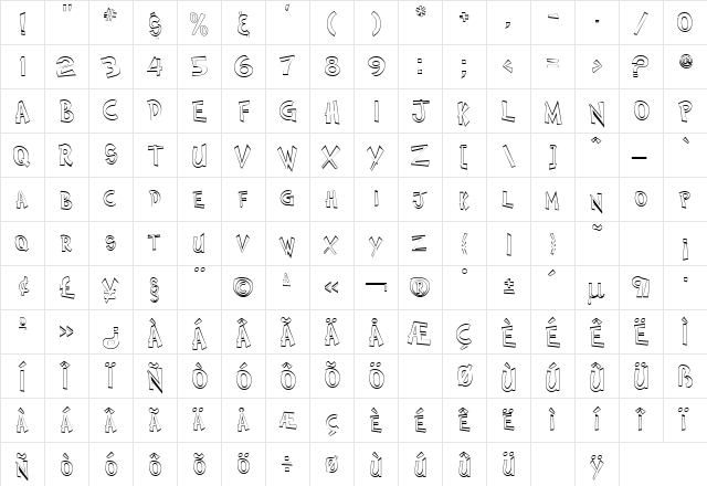 Comic Book Two Outline Regular  glyph index