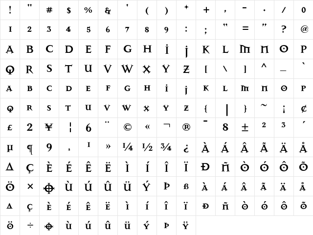 MasonAlternate Bold  glyph index