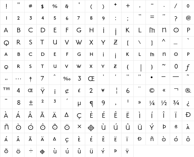 MasonSans Alternate  glyph index