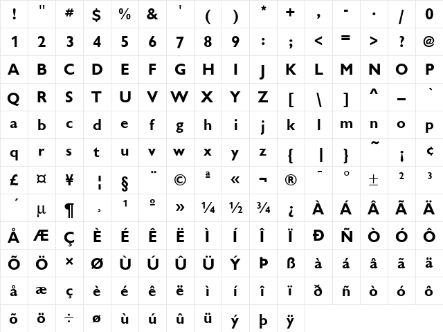 Giltus T Bold  glyph index