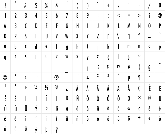Fuji-Condensed Normal  glyph index