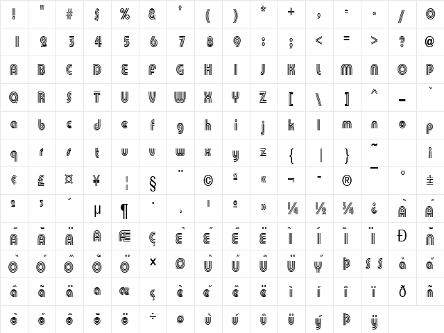 Cable Thin Normal  glyph index