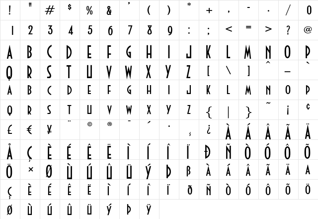 GuestCheck Regular  glyph index