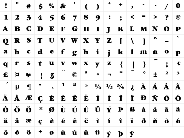GaramondEF Ultra  glyph index
