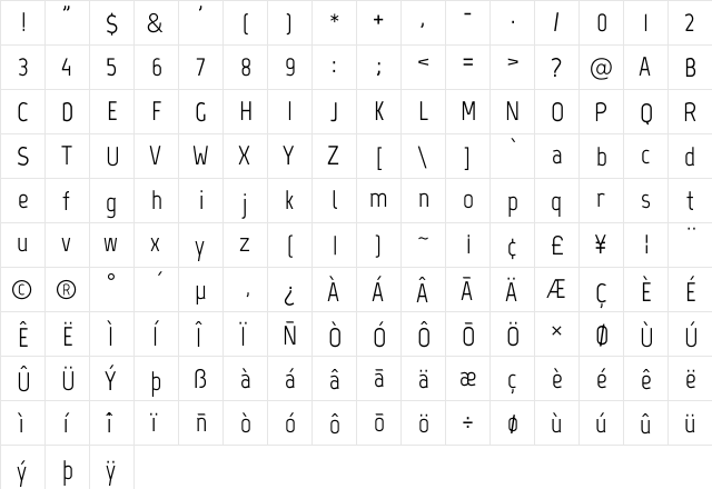 Marvel Regular  glyph index