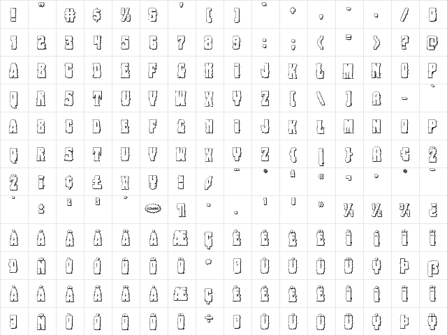 Bog Beast 3D Regular  glyph index